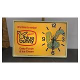 Vintage Blue Bunny Ice Cream Plastic Clock, Light