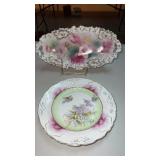 R S Prussia decorative oval  floral design dish