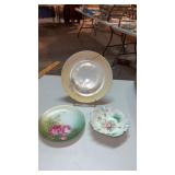 R S Prussia footed porcelain floral trinket dish