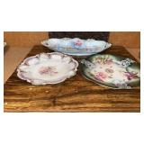 3 Floral Plates & Celery Tray Porcelain China