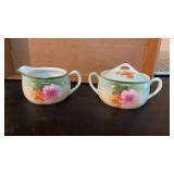 R S Prussia  porcelain floral Creamer and sugar