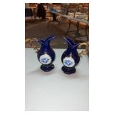 2 Porcelain pitcher/vase blue with Gold and white