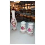Rose floral porcelain  salt and pepper shakers.