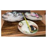 3 Floral Porcelain China plates. 1 is Handled RS