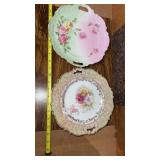 2 Handled Gold Trimmed Cake Plates Floral Design,
