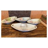 4 PSAG Hand Painted Celery Relish Dishes