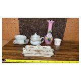 5 Germany Porcelain Pieces , Vase , Sugar Bowl &