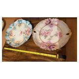 2 Handled Cake Plates Floral Design Porcelain