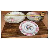 3 Hand Painted Plates Porcelain China Floral