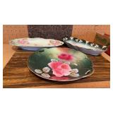 2 Porcelain Celery Bowls & Floral Plate Bavaria