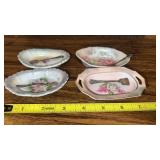 4 Miniature German Porcelain Trinket Dishes w/