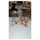 Pink depression glass  mini goblets, pink shot