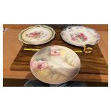 3 Bavarian Floral Porcelain Plates, 1 is PSAG