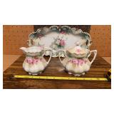 RS Prussia Covered Sugar Bowl, Creamer, Serving