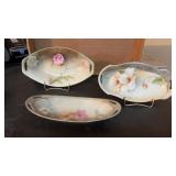 3 oval  floral decorative dishes  approximately