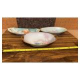 3 Floral Serving Bowls Trinket Trays, 1 is RS