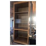 Wood Book Case, Glass Shelves, Approx 80x30x20