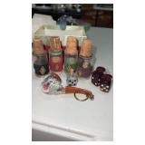 Novelty items, pipe keychain with dice inside,