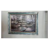 Framed and matted oil painting  of a outdoor