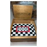 Cards and dice in wooden box