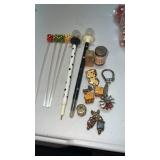 Stir sticks with dice top , dice earrings and
