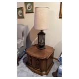 Mid century wood side/end table with cage lantern