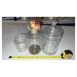 2 Glass Jars, 1 Glass, 1 with Dice in Lid