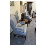 PAIR Cushioned Grey Parlor Chairs , Wood Crows