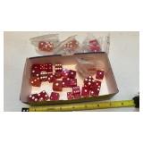 Large Group red Dice, Some Numbered, Many Pairs