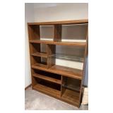 Mid century wood and glass shelving 49ï¿½x65ï¿½x16ï¿½