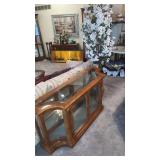Wood & Glass Storage Cabinet & Artificial Tree ,