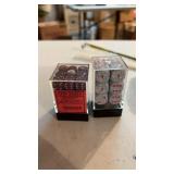 Chessex dice red with black speckles and blue