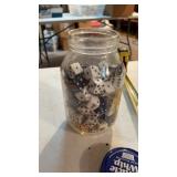Jar of misc blue and white dice