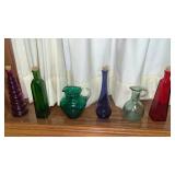 Miscellaneous colored glass bottles ,