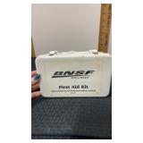 Metal BNSF Railway first aid kit with contents
