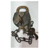 Vintage train lock with chain and 2 keys