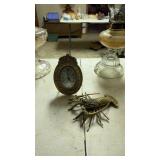 Vintage brass lobster with jeweled eyes table