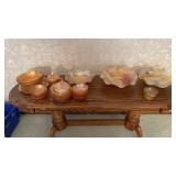 Depression-era glass pieces either iridescent