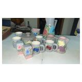 Set of Vintage Stoneware Hand Painted Cups,