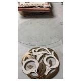 Glass plater and gold and white treys