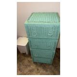 Bathroom rugs and aqua wicker and wood  4 drawer