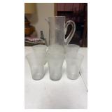 Starburst Glass Pitcher & 6 Matching Glasses