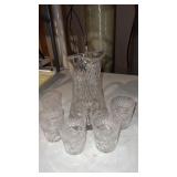 Vintage crystal pitcher and 5 glasses