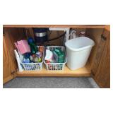 Under kitchen sink  dish soap , baskets garbage