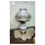 Milk glass hurricane table lamp approximately