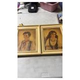 2 mid century painting prints boy and girl