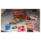 Small table top lane cedar box with miscellaneous