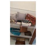 Miscellaneous lot: books, throw pillows, clock,