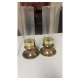 2 Glass & Metal Candle Holders, Approx 12ï¿½ Tall