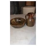 Stoneware pitcher and bowl
